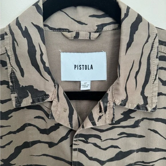 Pistola Tiger Utility Shirt Jacket Medium Animal Print Frayed Hem Anthropologie - Picture 3 of 10
